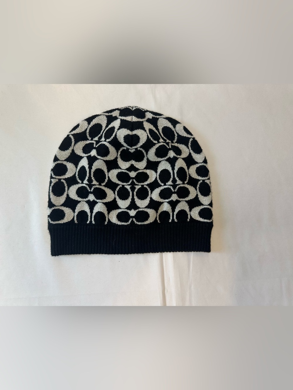 Coach Black and White Signature Knit Beanie